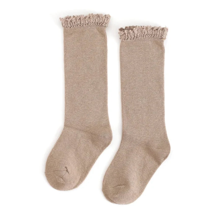 Oat Lace Top Knee High Socks | Little Stocking Co