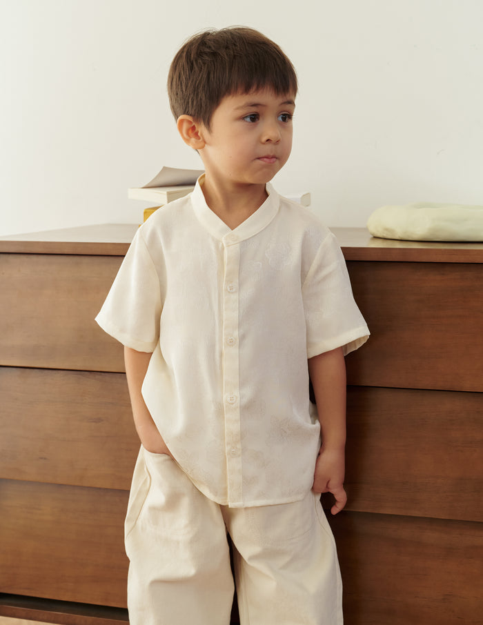 Oliver Jacquard Boy's Shirt in Ivory