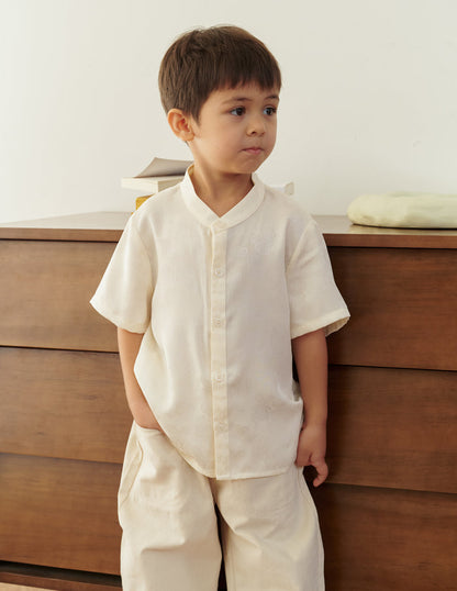 Oliver Jacquard Boy's Shirt in Ivory
