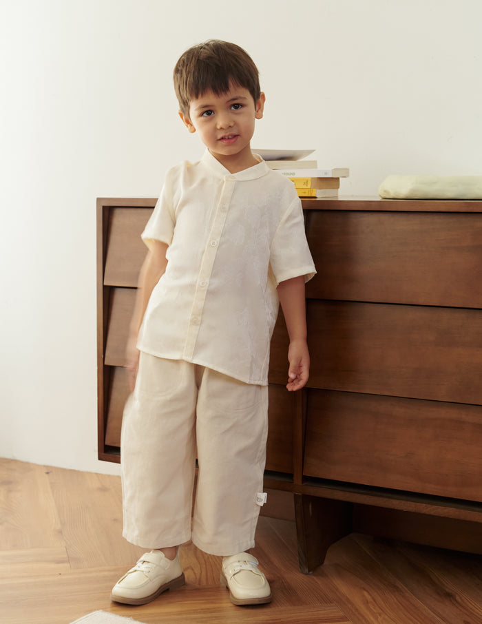 Oliver Jacquard Boy's Shirt in Ivory