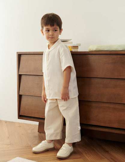 Oliver Jacquard Boy's Shirt in Ivory