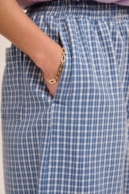 Ottie Denim Trousers - Blue Mini Plaid