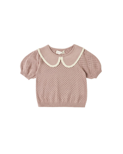 pointelle collared top in rosewood