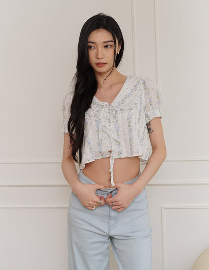 Poppy Ribbon Tie Peterpan Top in Floral