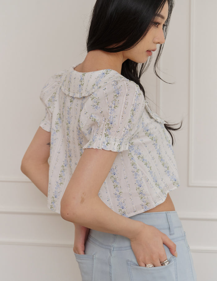 Poppy Ribbon Tie Peterpan Top in Floral