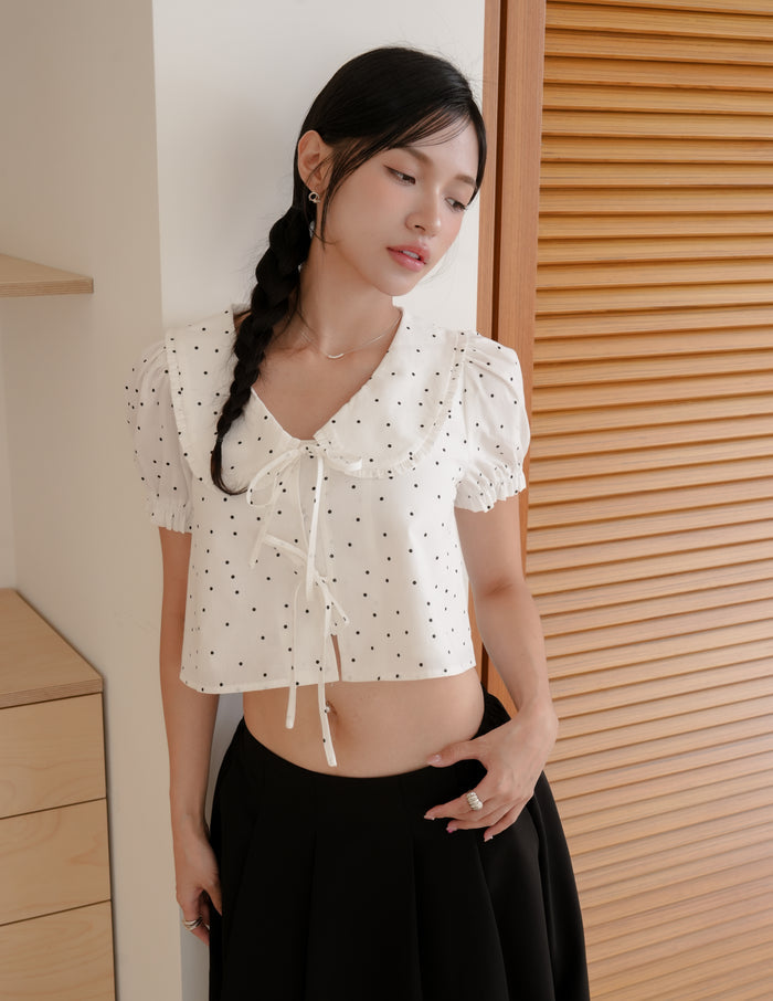 Poppy Ribbon Tie Peterpan Top in Polka Dot