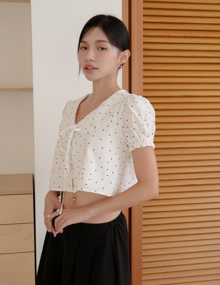 Poppy Ribbon Tie Peterpan Top in Polka Dot