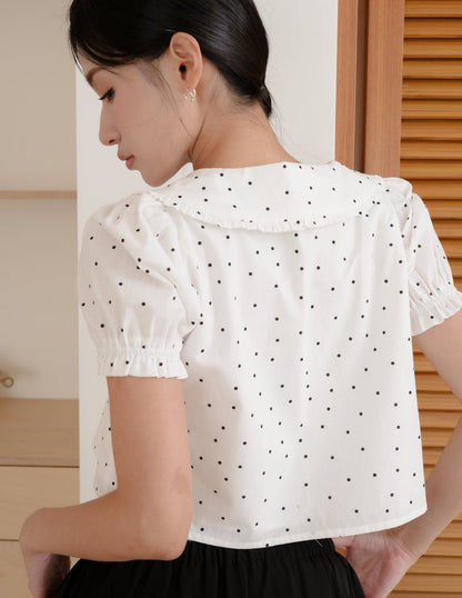 Poppy Ribbon Tie Peterpan Top in Polka Dot
