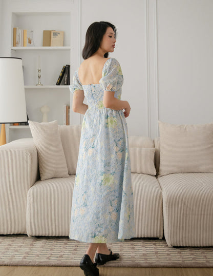Raynee Floral Eyelet Dress in Blue