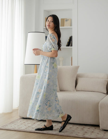 Raynee Floral Eyelet Dress in Blue