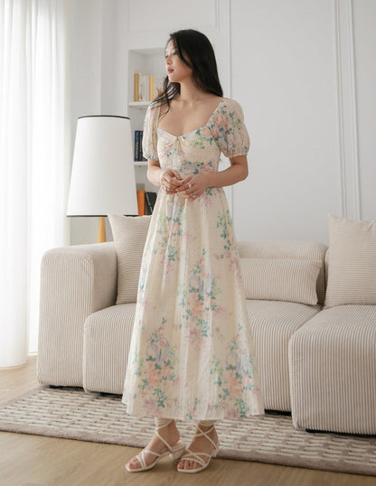 Raynee Floral Eyelet Dress in Cream