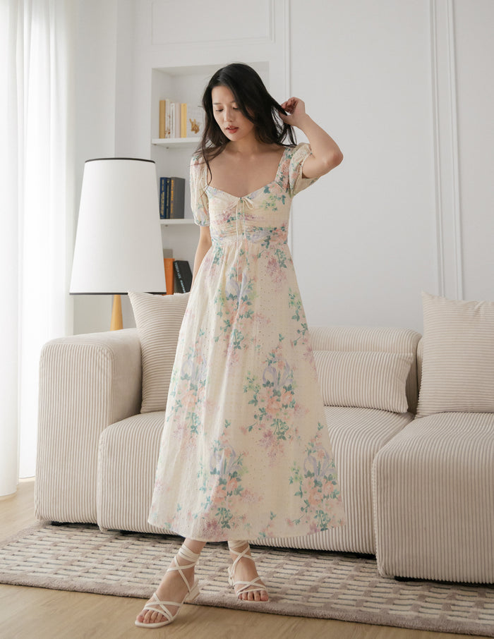 Raynee Floral Eyelet Dress in Cream