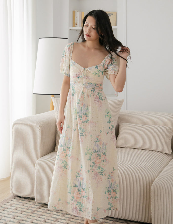 Raynee Floral Eyelet Dress in Cream