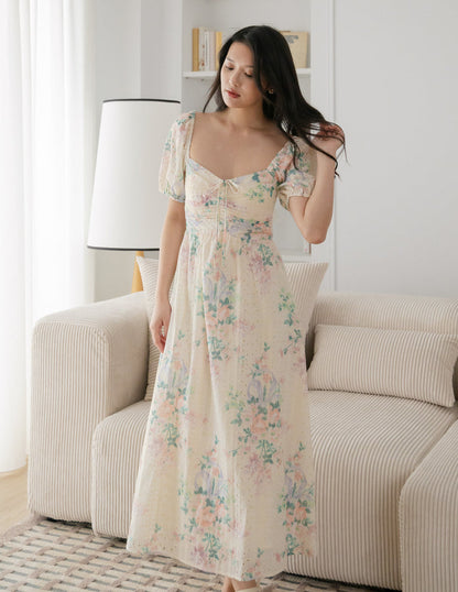 Raynee Floral Eyelet Dress in Cream