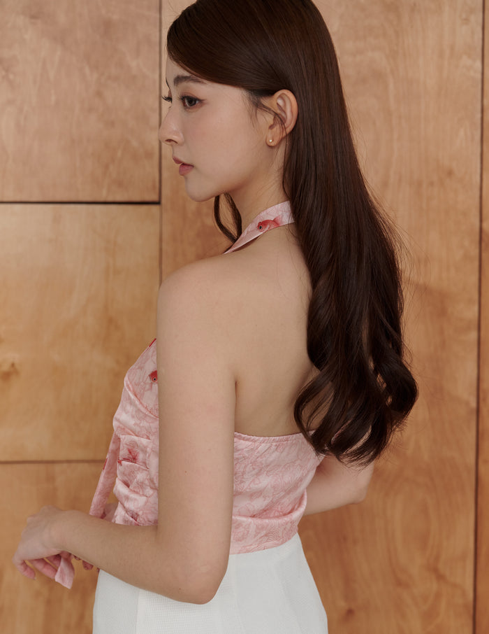 Reina Scarf Padded Top in Pink Goldfish