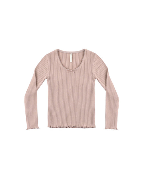 ribbed long sleeve tee in rosewood