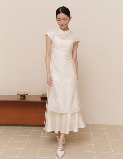 Rong Embroidered Overlay Cheongsam Tunic