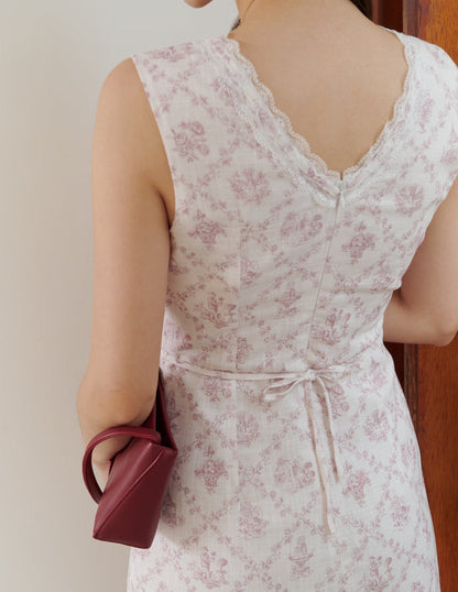 Rosette Padded Lace-Tie Romper Dress in Pink