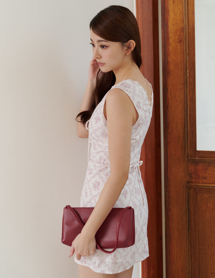 Rosette Padded Lace-Tie Romper Dress in Pink