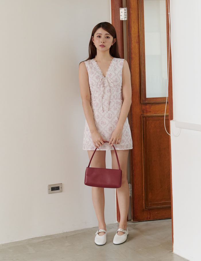 Rosette Padded Lace-Tie Romper Dress in Pink