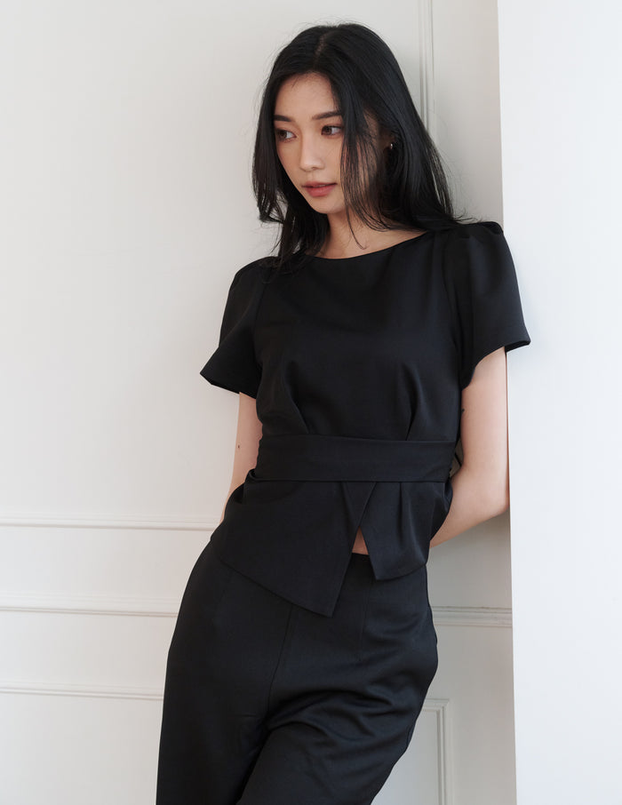 Sasha Tie Waist Top in Black