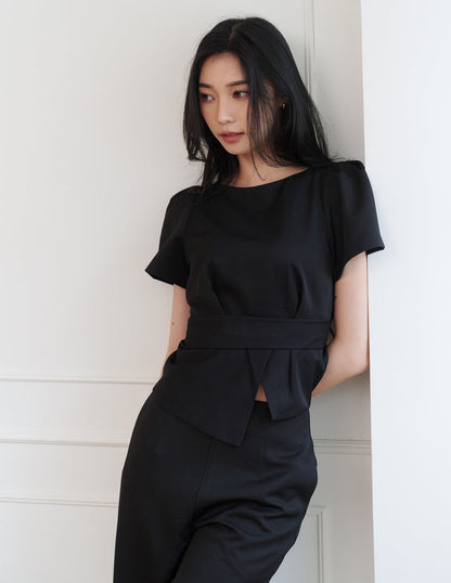 Sasha Tie Waist Top in Black