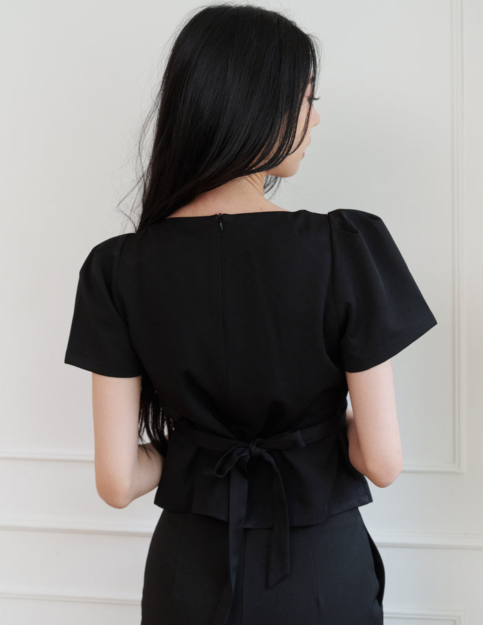 Sasha Tie Waist Top in Black