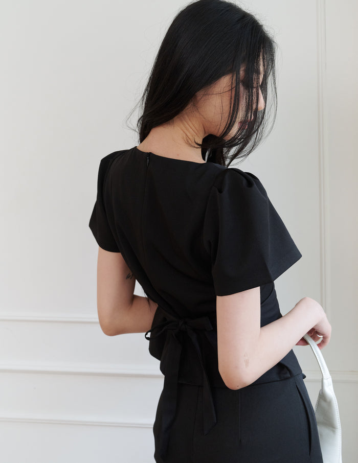 Sasha Tie Waist Top in Black