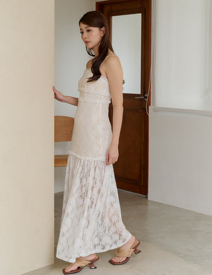 Sora Lace Padded Maxi Dress in Off White