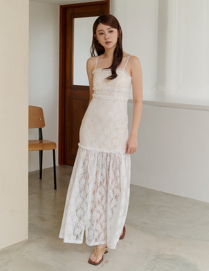 Sora Lace Padded Maxi Dress in Off White
