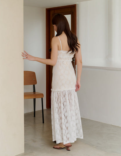 Sora Lace Padded Maxi Dress in Off White