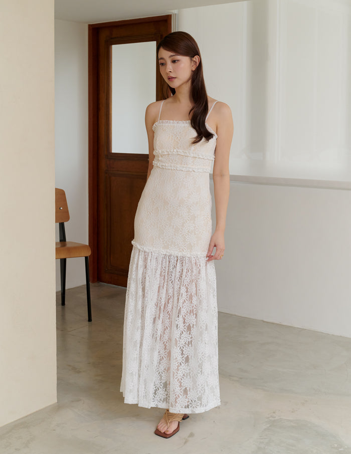 Sora Lace Padded Maxi Dress in Off White