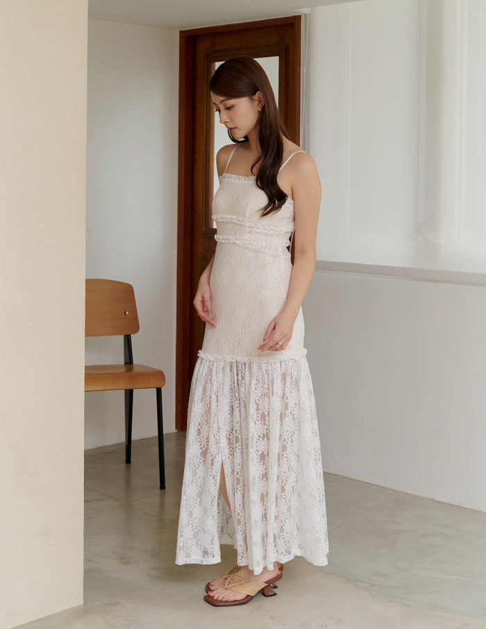 Sora Lace Padded Maxi Dress in Off White