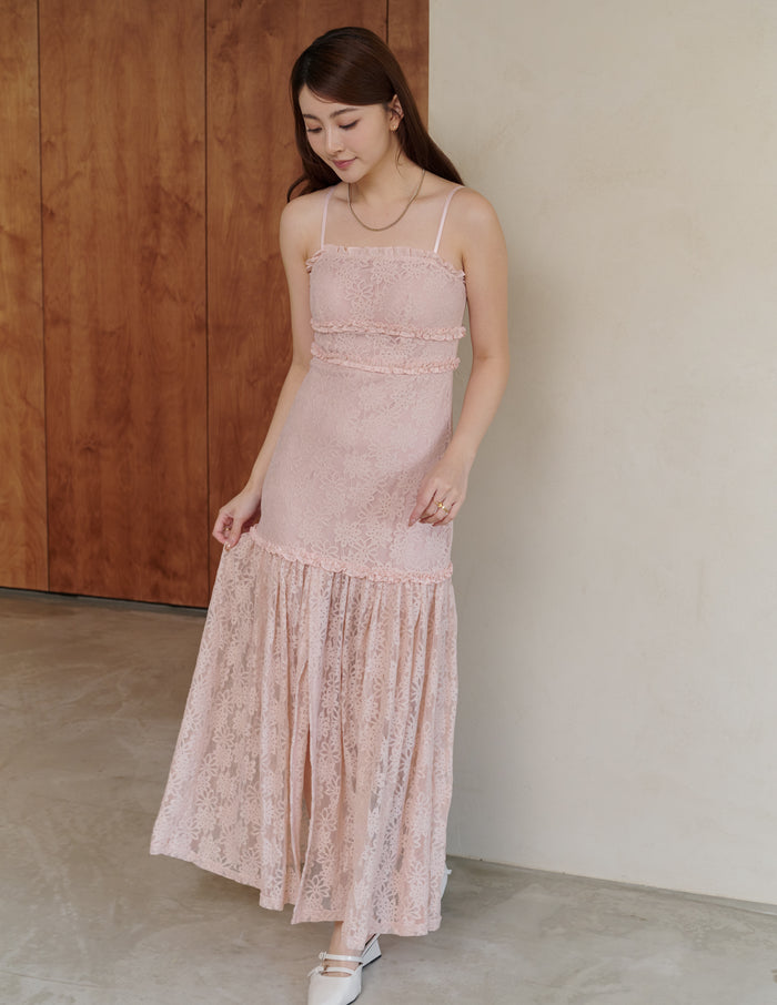 Sora Lace Padded Maxi Dress in Pink