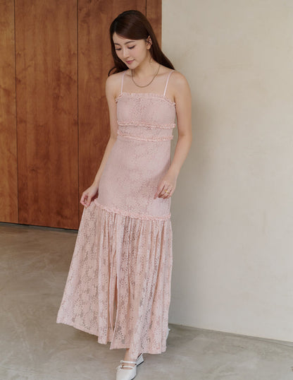 Sora Lace Padded Maxi Dress in Pink