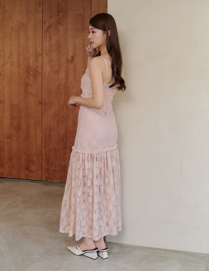 Sora Lace Padded Maxi Dress in Pink