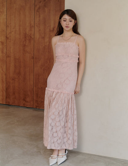 Sora Lace Padded Maxi Dress in Pink