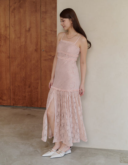 Sora Lace Padded Maxi Dress in Pink
