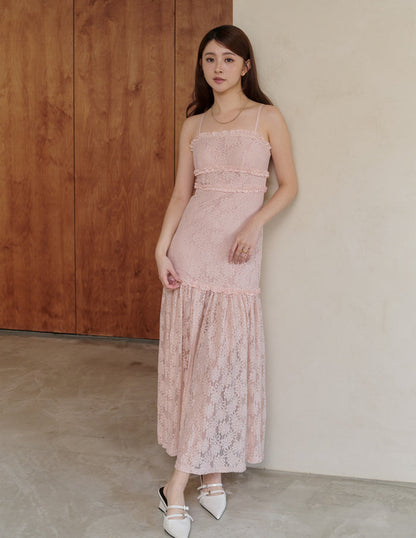 Sora Lace Padded Maxi Dress in Pink