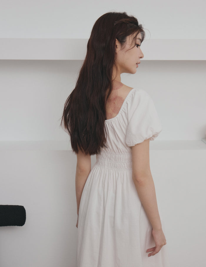 Stefanie Shirred Midi Dress in White