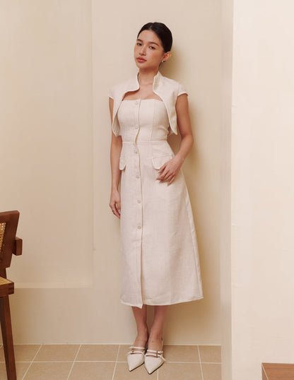 Stella Tweed Cheongsam Bolero Jacket in Beige