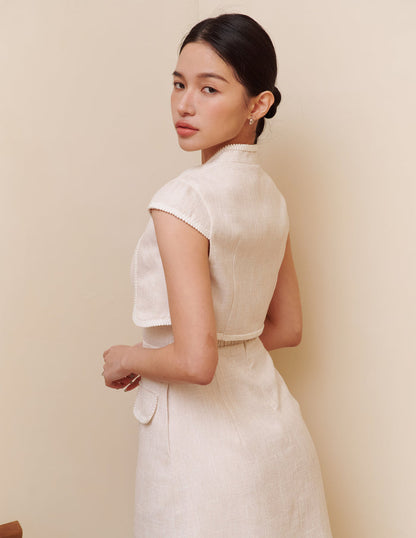 Stella Tweed Cheongsam Bolero Jacket in Beige