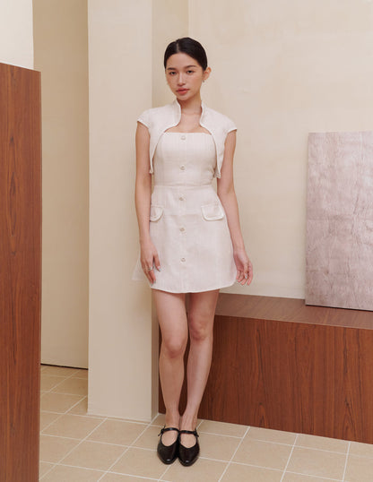 Stella Tweed Cheongsam Bolero Jacket in Beige