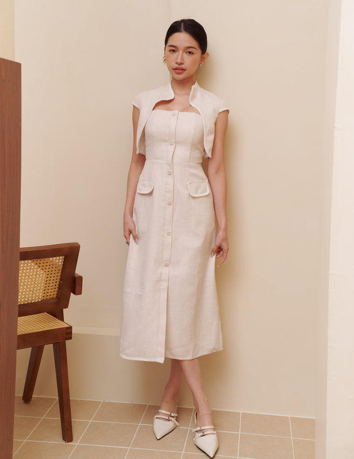 Stella Tweed Cheongsam Bolero Jacket in Beige