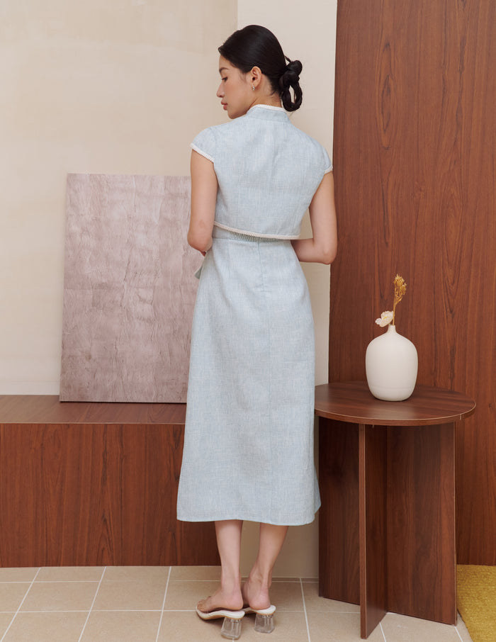 Stella Tweed Cheongsam Bolero Jacket in Blue