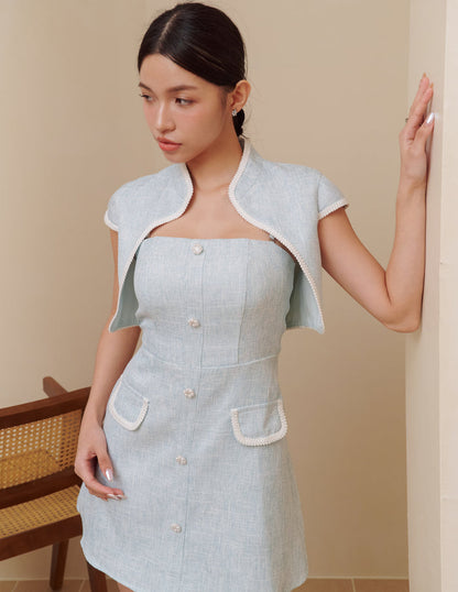 Stella Tweed Cheongsam Bolero Jacket in Blue