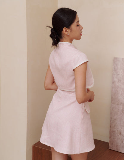 Stella Tweed Cheongsam Bolero Jacket in Pink