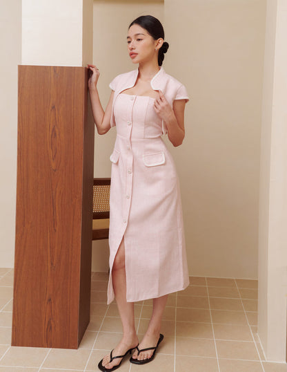 Stella Tweed Cheongsam Bolero Jacket in Pink