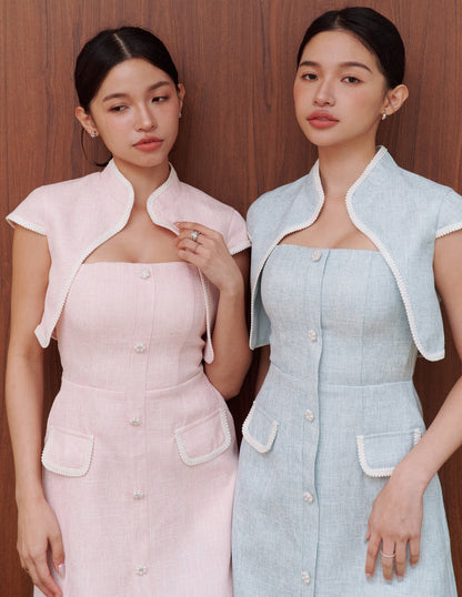 Stella Tweed Cheongsam Bolero Jacket in Pink