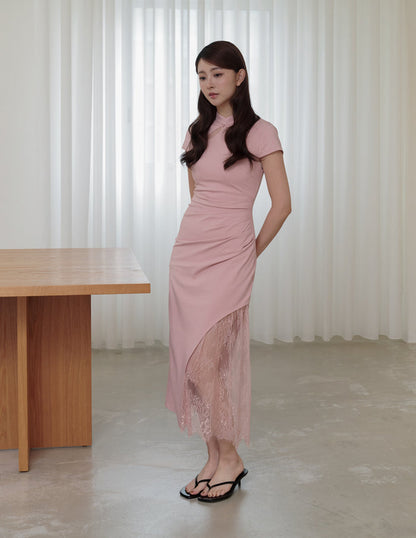Susan Lace Cheongsam Dress in Dusty Rose